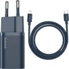 Baseus TZCCSUP-B03 Сетевое зарядное устройство USB-C / 20W / 3A + USB-C -> lightning провод для зарядки синее