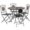 Dārza mēbeļu komplekts MOSAIC galds un 4 krēsli (38666), mozaīkas flīzes, metāla rāmis, krāsa: melns rāmis/brūnas flīzes