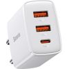 Baseus Compact Quick Charger 2xUSB 1xUSB-C PD 3A 30W White Tīkla Lādētājs