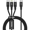 Кабель USB C штекер – USB C (15 W) / mikro-USB (10 W) / IP Lightning (20 W) кабель 1,5 м, чёрный, Rapid BASEUS