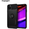 Spigen Rugged Armor matēts aizmugures maks ar karbona un glancētiem elementiem priekš Apple iPhone 11 Melns