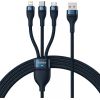 3in1 USB cable Baseus Flash Series, USB-C + micro USB + Lightning, 100W, 1.2m (blue)