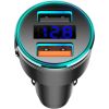 Maclean MCE375 Dual Car Charger with Display Cigarette Lighter Socket Aluminum Voltmeter USB 1x QC 3.0, USB 1x 5V/2.4A, RGB LED