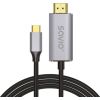 USB-C to HDMI 2.0B cable, 2m, silver / black, gold tips, SAVIO CL-171