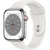 Apple Watch 8 GPS + Cellular 45mm Stainless Steel Sport Band, silver/white (MNKE3EL/A)