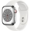 Apple Watch 8 GPS + Cellular 41mm Stainless Steel Sport Band, silver/white (MNJ53EL/A)