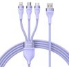 3in1 USB cable Baseus Flash II Series, USB-C + micro USB + Lightning, 66W, 1.2m (Purple)