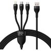 3in1 USB cable Baseus Flash II Series, USB-C + micro USB + Lightning, 66W, 1.2m (Black)