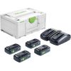 Piederumu komplekts Festool SYS 18V 4x4,0/TCL 6 DUO; 18 V; 4x4,0 Ah akum.