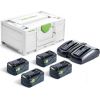 Piederumu komplekts Festool SYS 18V 4x5,0/TCL 6 DUO; 18 V; 4x5,0 Ah akum.