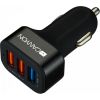 CANYON C-07 Universal 3xUSB car adapter(1 USB with Quick Charger QC3.0), Input 12-24V, Output USB/5V-2.1A+QC3.0/5V-2.4A&9V-2A&12V-1.5A, with Smart IC, black rubber coating+black metal ring+QC3.0 port with blue/other ports in orange, 66*35.2*25.1mm, 0.025