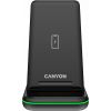 CANYON WS-304, Foldable  3in1 Wireless charger, with touch button for Running water light, Input 9V/2A,  12V/1.5AOutput 15W/10W/7.5W/5W, Type c to USB-A cable length 1.2m, with QC18W EU plug,132.51*75*28.58mm, 0.168Kg, Black