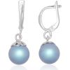 Серебряные серьги на английском замке #2203787_PESN-AQ, Серебро 925°, Жемчуг (синт.), 4.7 гр.