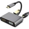 RoGer USB-C Multimediju adapteris HDMI 4K@30Hz / VGA 1080p / USB 3.0 / USB-C PD / Peleks