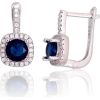 Серебряные серьги на английском замке #2203761(PRh-Gr)_CZ+CZ-B, Серебро 925°, родий (покрытие), Цирконы, 3.9 гр.