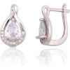 Серебряные серьги на английском замке #2203756(PRh-Gr)_CZ, Серебро 925°, родий (покрытие), Цирконы, 3.8 гр.