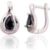 Серебряные серьги на английском замке #2203756(PRh-Gr)_CZ+CZ-BK, Серебро 925°, родий (покрытие), Цирконы, 3.9 гр.
