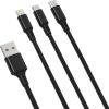 3in1 Cable XO USB-C / Lightning / Micro 2.4A, 1,2m (Black)