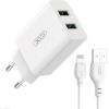 Wall charger XO L119 2x USB-A, Lightning cable, 18W (white)