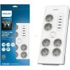 Philips Surge protector SPN7060WA/58, 6 outlets, 2 m power cord, 1 x Type C port, Max 15 W output, 4 x Type A ports, Max 20 W output, 900 joules of surge protection / SPN7060WA/58