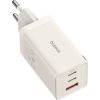 Wall charger Baseus GaN5 2x USB-C + USB, 65W + cable 1m (white)