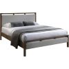 Bed VOKSI 160x200cm, grey fabric/walnut