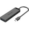 USB 3.0 4-Port Hub with USB-C and USB 3.0 with Power Adapter Vention TGKBB 0.15m, Black