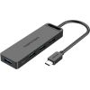 USB 3.0 4-Port Hub with USB-C and USB 3.0 with Power Adapter Vention TGKBB 0.15m, Black Usb HUB