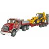 bruder MACK Granite low loader and JCB 4CX backhoe loader