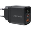 Wall charger GAN3 USB-A+C PD35W Choetech PD6052 (black)