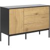 Kumode SEAFORD, 120x40xH82cm, ramis MDF, lakots, matets melns, 1 durvis, savvalas ozolkoka papirs, 3 atvilktnes, pulverp