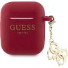 Guess Apple  Airpods 1/2 Case Silicone Classic Logo Gold With 4G Charm Magenta