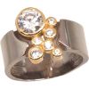 Серебряное кольцо #2101753(PRh-Bk+PAu-Y)_CZ, Серебро 925°, родий (покрытие)/, желтое золото (покрытие), Цирконы, Размер: 18.5, 6.2 гр.
