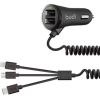 Car charger 2x USB Budi 068T3, 3.4A + cabel 3in1 USB do USB-C / Lightning / Micro USB (black)