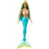 Lalka Barbie Mattel Lalka syrena z żółto-niebieskimi włosami, opaską do włosów, muszelkowym topem i turkusowym ogonem