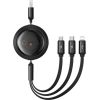 Fast Charging Cable 3in1 Baseus Free2Draw, USB to micro USB+USB-C+Lightning, 3.5A, 1.1m (black)