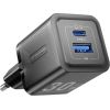 Wall charger, Vention, FEQB0-EU,  USB-C, USB- A, 30W/30W, GaN (black)