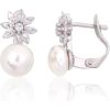 Sudraba auskari ar 'angļu' slēdzēju #2204152(PRh-Gr)_CZ+PE, Sudrabs 925°, rodijs (pārklājums), Cirkoni, Pērles, 2.4 gr. Ar "angļu" slēdzēju