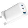 Evelatus   65W Max Fast Charger UK USB-C1/USB-C1/USB-A White