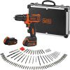Black&decker BLACK + DECKER Cordless Drill BDCDD12BAFC, 10,8Volt (black / orange, suitcases, 2x Li-Ion battery 1.5Ah, 100-piece accessory kit)