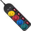 Maclean power strip, 4-socket extension cable + 2xUSB, with switches, 250VAC/10A, 2.1A 5V, 1.5m, black, MCE229 B