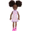 Mattel Barbie: Chelsea with Purple Floral Dress, Space Buns  Brown Eyes (Dark Skin) Doll (HXM96)