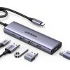 Ugreen   Multifunctional HUB 5in1 USB-C - HDMI 1.4 / 3 x USB-A / USB-C PD 100W Ugreen CM511 - gray