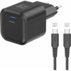 Swissten Tīkla Lādētājs GaN USB-C 20W PD + Datu kabelis USB-C-USB-C 1.2m
