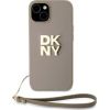 DKNY Apple  DKNY PU Leather Stack Logo Wrist Strap Case for iPhone 15 Beige