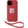 DKNY -  DKNY PU Leather Stack Logo Wrist Strap Case for iPhone 15 Red