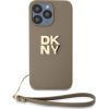 DKNY Apple  DKNY PU Leather Stack Logo Wrist Strap Case for iPhone 15 Pro Beige