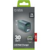 Charger SBS GaN 30W, USB-C, LCD, Light Blue