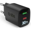 Charger SBS GaN 30W, USB-C, LCD, Black