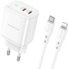 Сетевая зарядка Borofone BN9 2xType-C 35W + Lightning белая